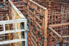 Steel formwork in place, ready for the pour.
