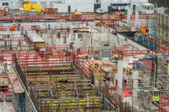 Overview of the site, with the wall formwork in place.
